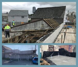 Removal of the roof and block walls